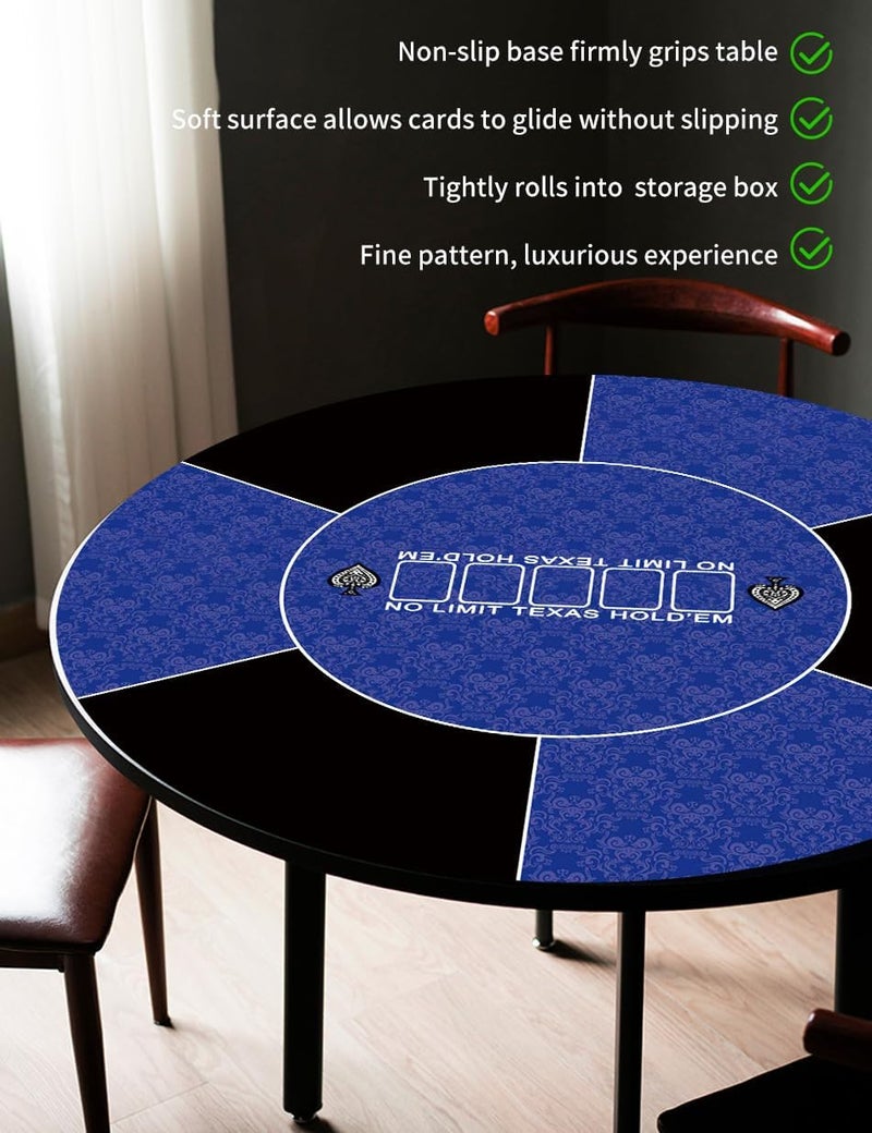 IKULE Texas Hold'em Poker Mat Water Repellent Portable Round Poker Table Top with Art Deco Layout Print Smooth Surface for Poker Games, Blackjack, Casin - Image 4
